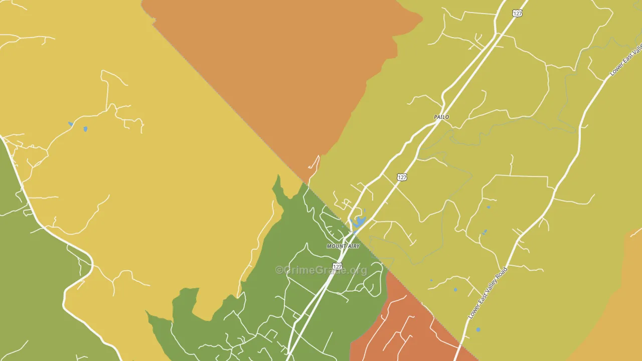 Mount Airy, TN Map of Robbery Rates