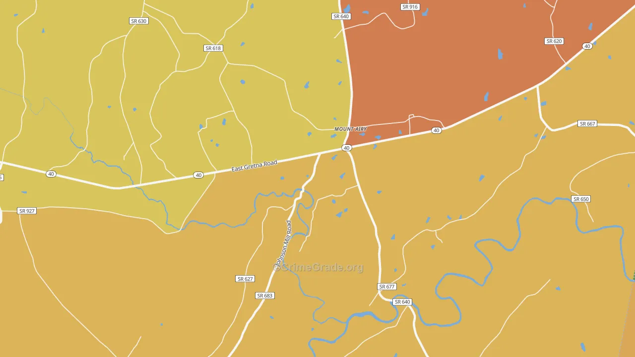 Mount Airy, VA Map of Robbery Rates