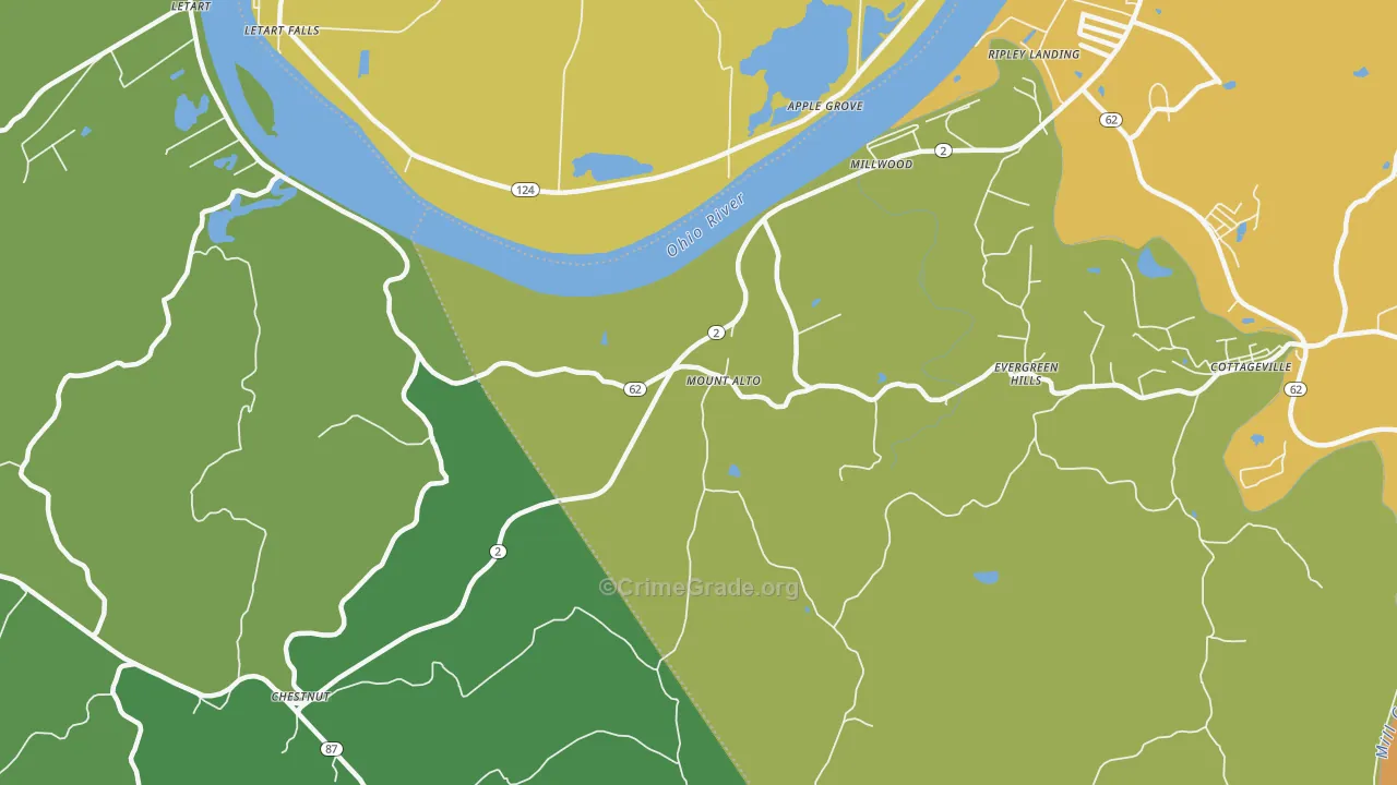 Mount Alto, WV Map of Robbery Rates