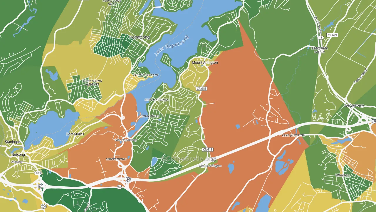 Mount Arlington, NJ Map of Robbery Rates