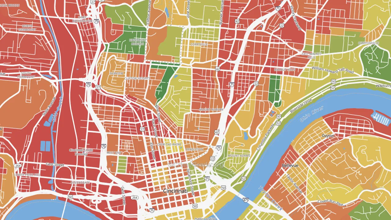 Mount Auburn, Cincinnati, OH Map of Robbery Rates