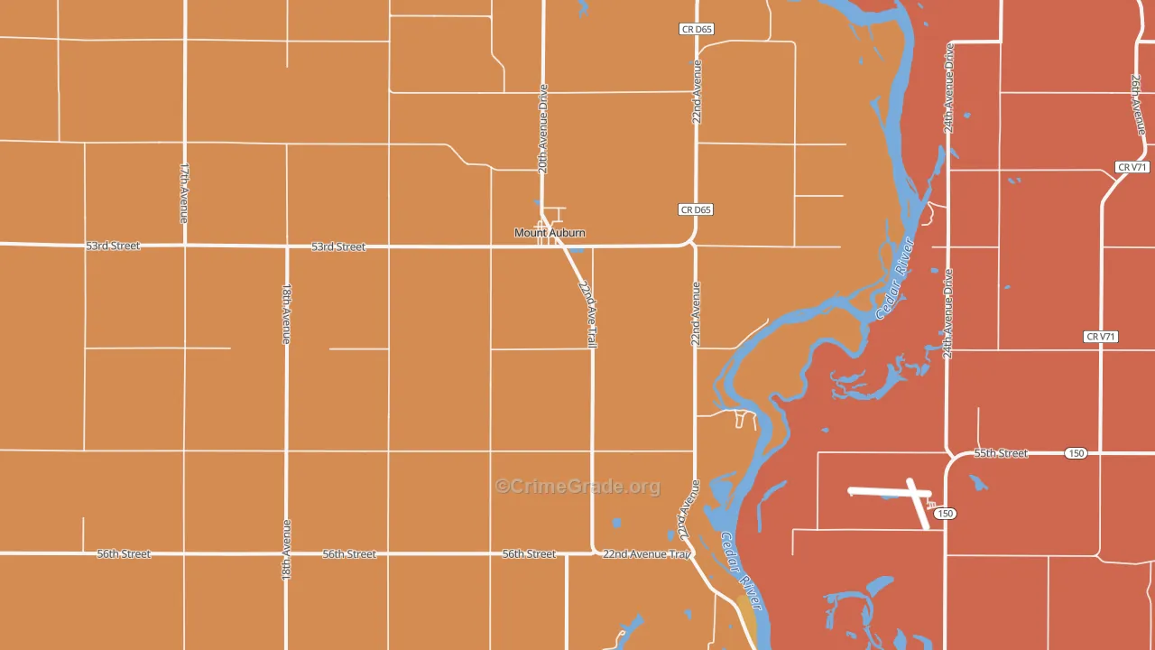 Mount Auburn, IA Map of Robbery Rates