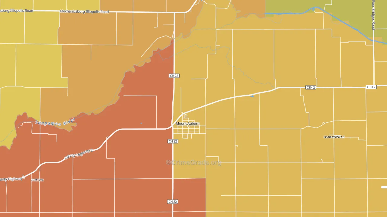 Mount Auburn, IL Map of Robbery Rates