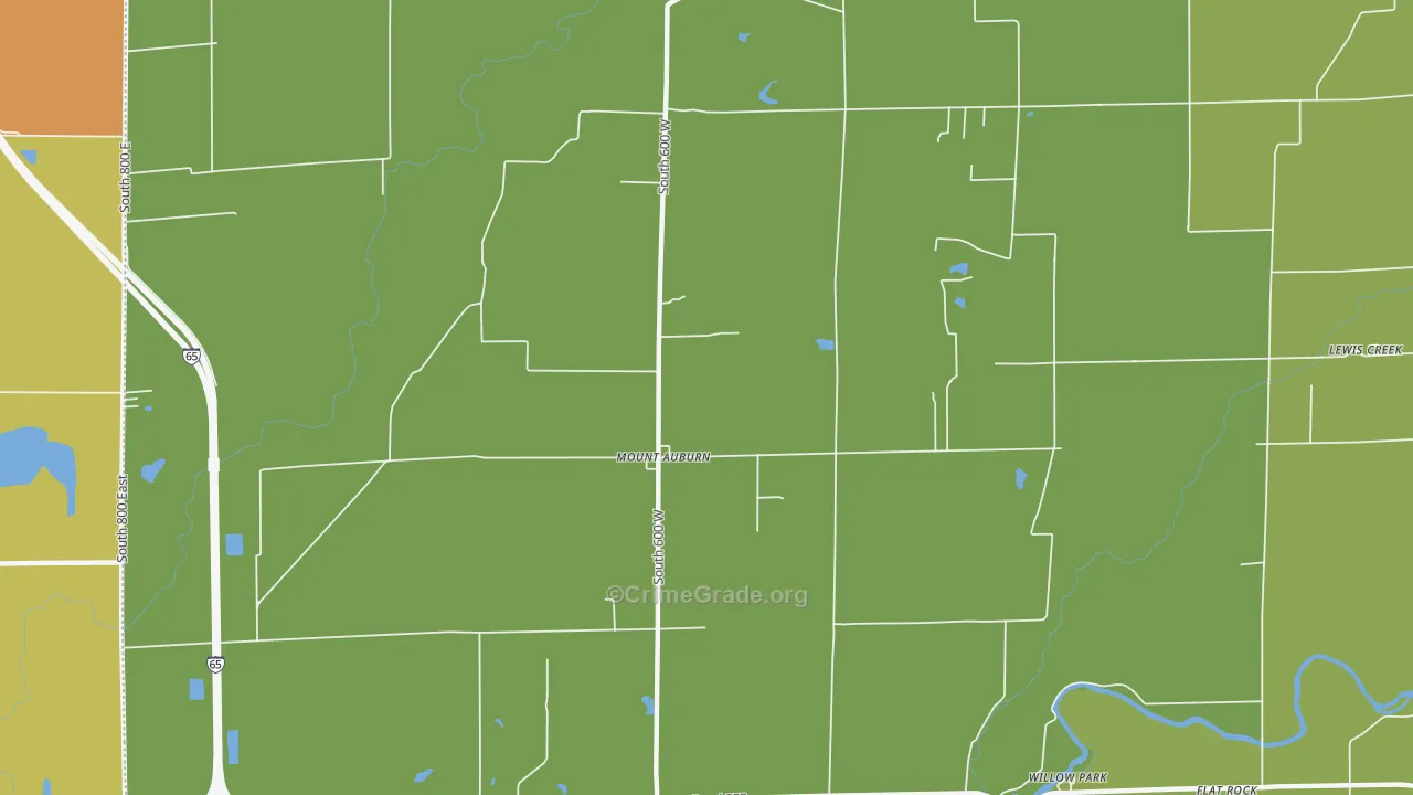 Mount Auburn, IN Map of Robbery Rates