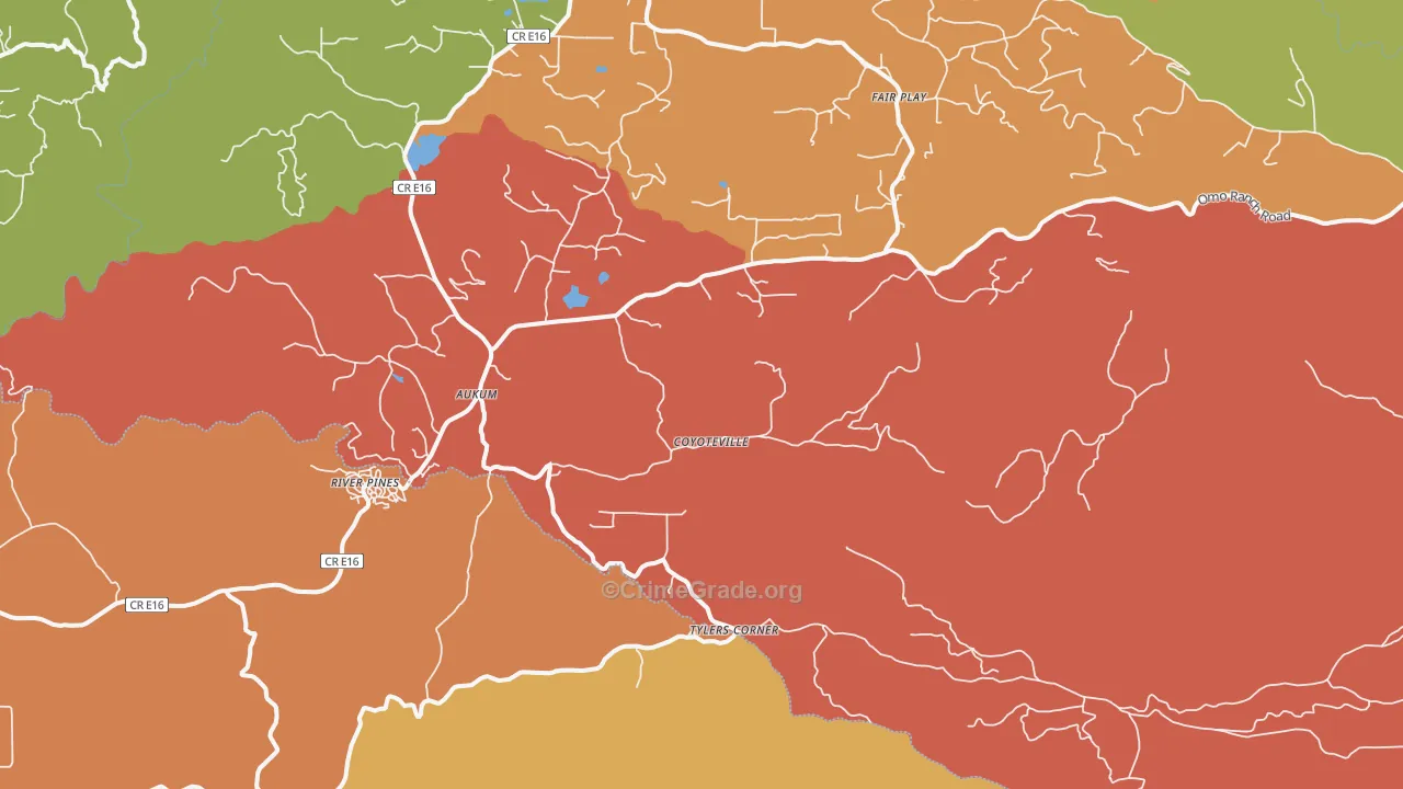 Mount Aukum, CA Map of Robbery Rates