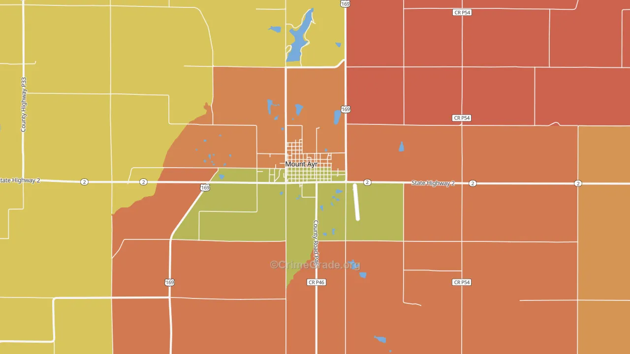 Mount Ayr, IA Map of Robbery Rates