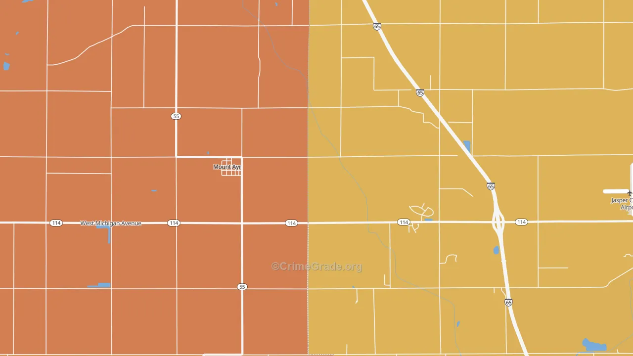 Mount Ayr, IN Map of Robbery Rates