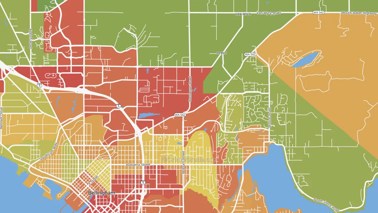 Mount Baker, Bellingham, WA Map of Robbery Rates