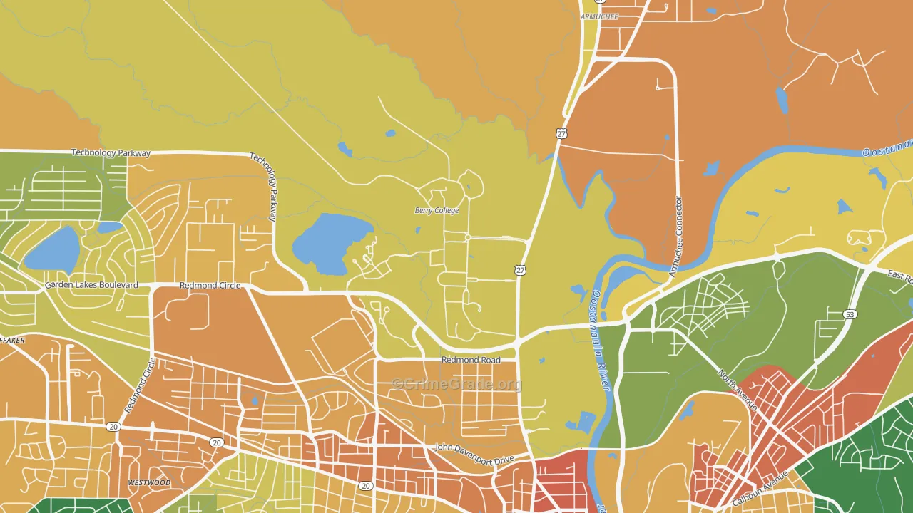 Mount Berry, GA Map of Robbery Rates