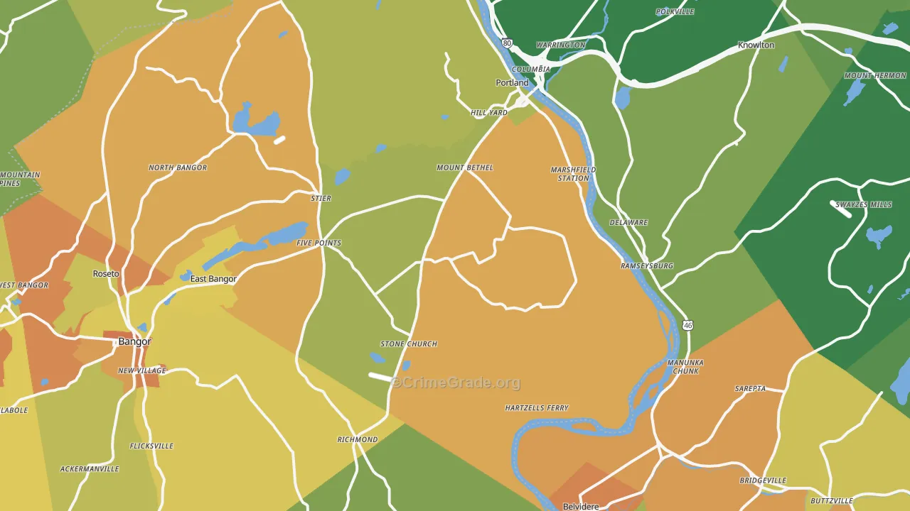 Mount Bethel, PA Map of Robbery Rates