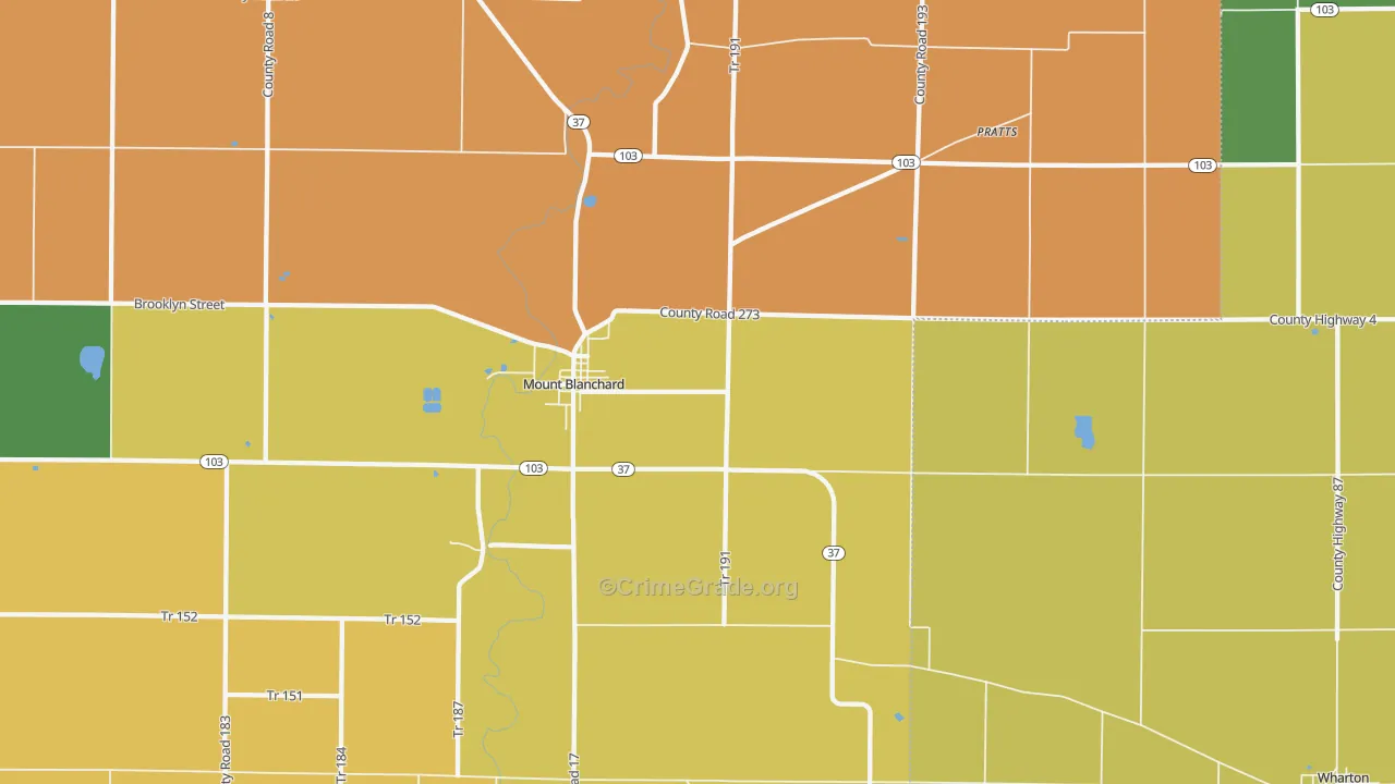 Mount Blanchard, OH Map of Robbery Rates