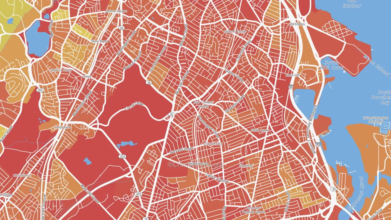 Mount Bowdoin, Boston, MA Map of Robbery Rates