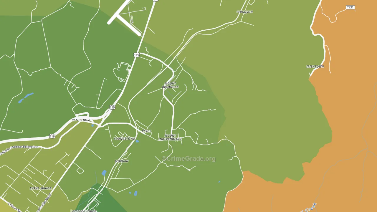 Mount Braddock, PA Map of Robbery Rates