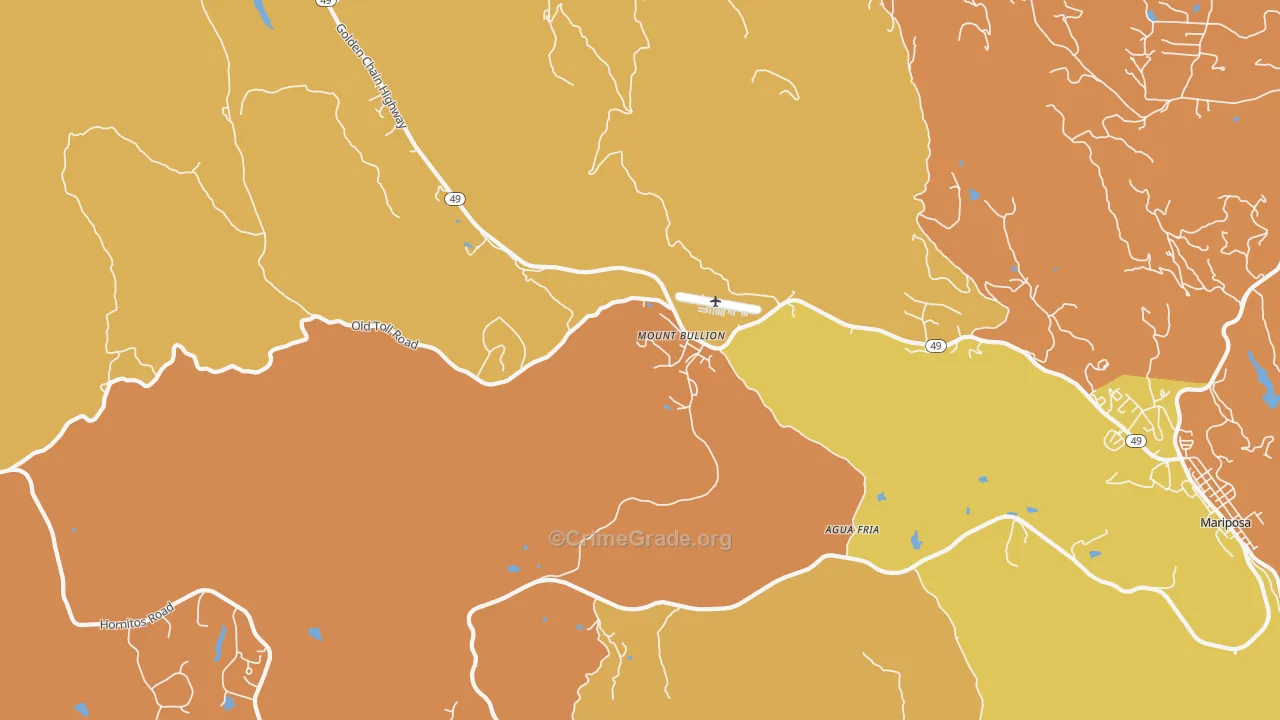 Mount Bullion, CA Map of Robbery Rates