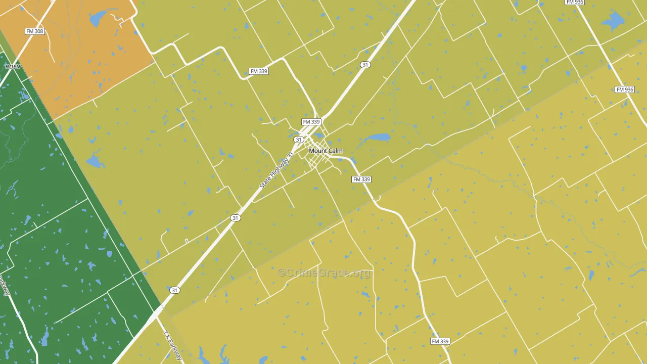 Mount Calm, TX Map of Robbery Rates