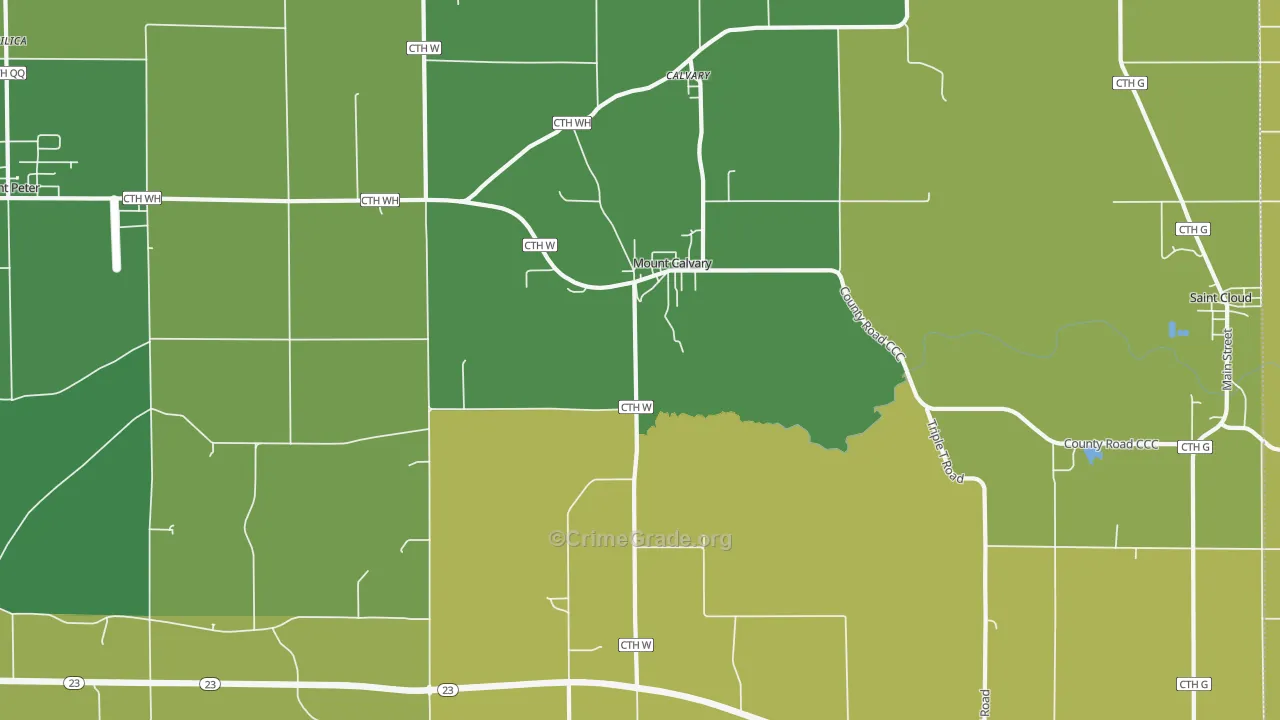 Mount Calvary, WI Map of Robbery Rates