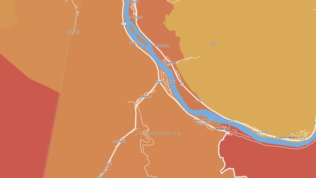 Mount Carbon, WV Map of Robbery Rates