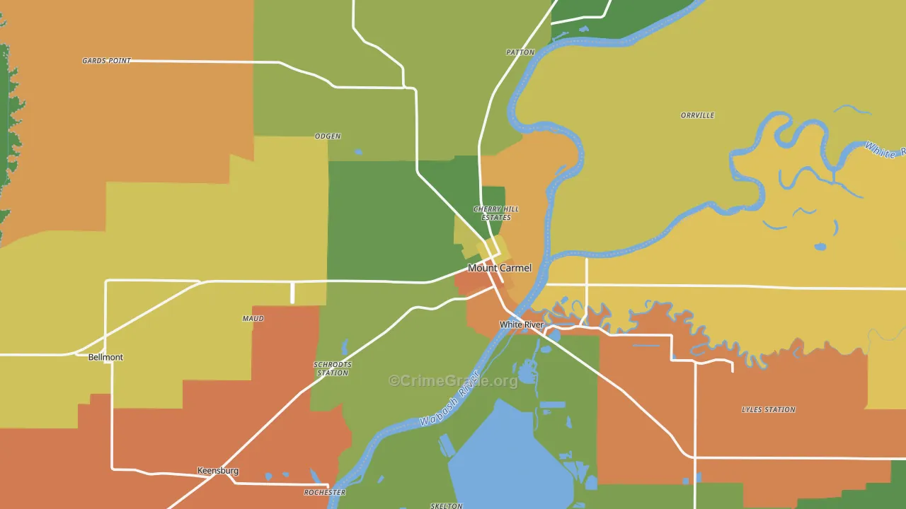Mount Carmel, IL Map of Robbery Rates