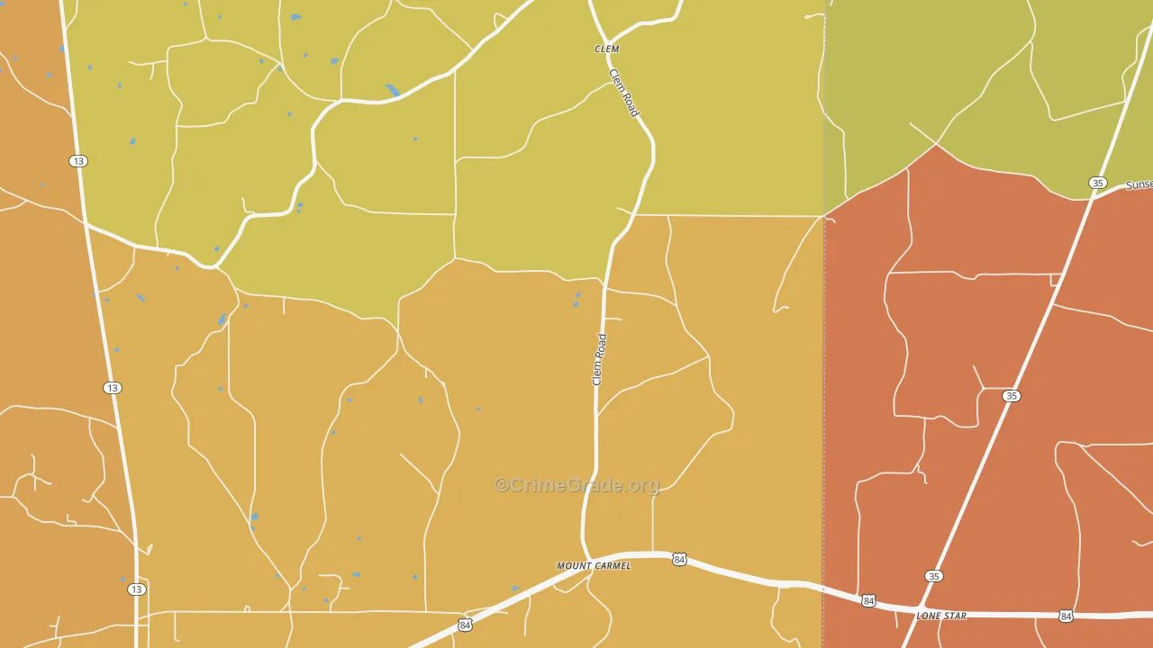 Mount Carmel, MS Map of Robbery Rates