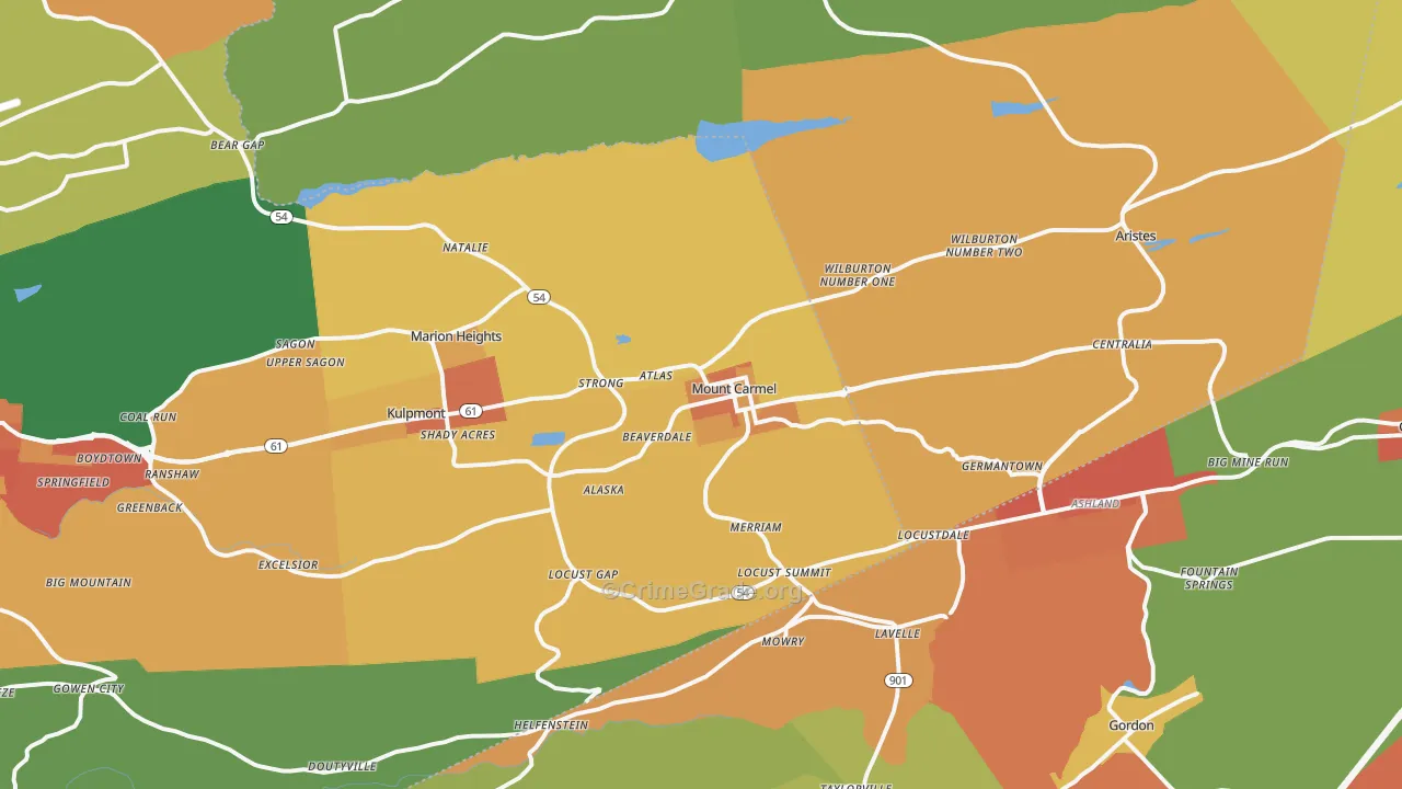Mount Carmel, PA Map of Robbery Rates