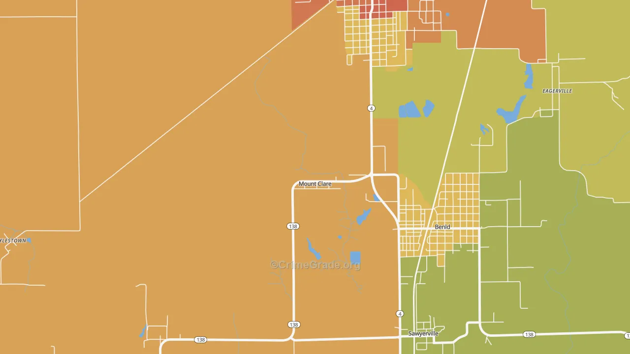 Mount Clare, IL Map of Robbery Rates