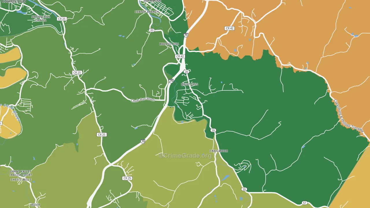 Mount Clare, WV Map of Robbery Rates