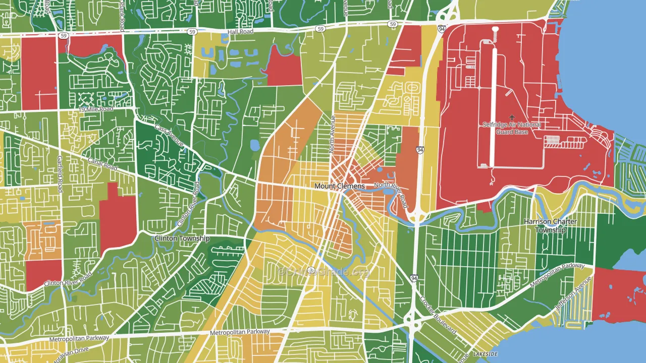 Mount Clemens, MI Map of Robbery Rates