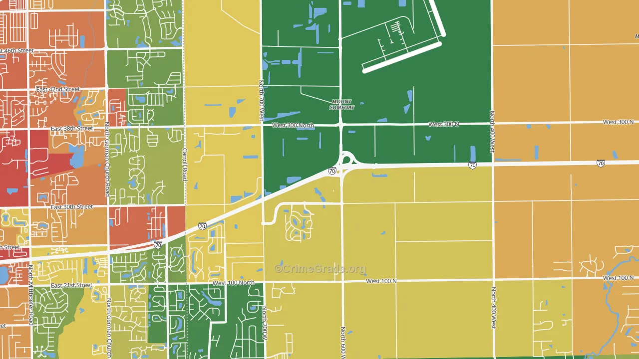 Mount Comfort, IN Map of Robbery Rates