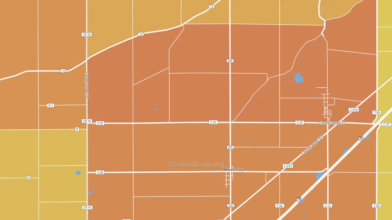 Mount Cory, OH Map of Robbery Rates