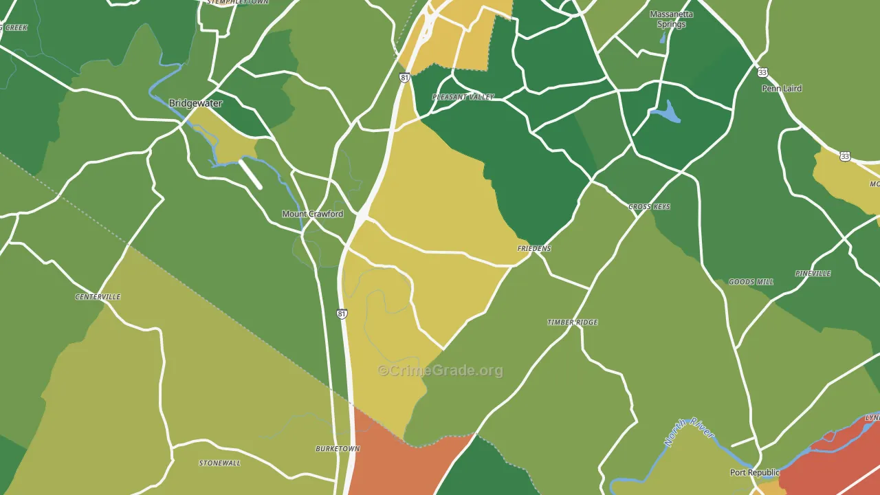 Mount Crawford, VA Map of Robbery Rates