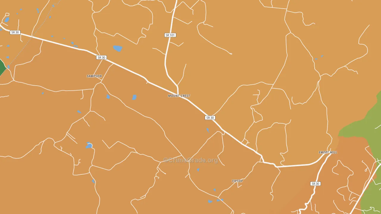 Mount Crest, TN Map of Robbery Rates