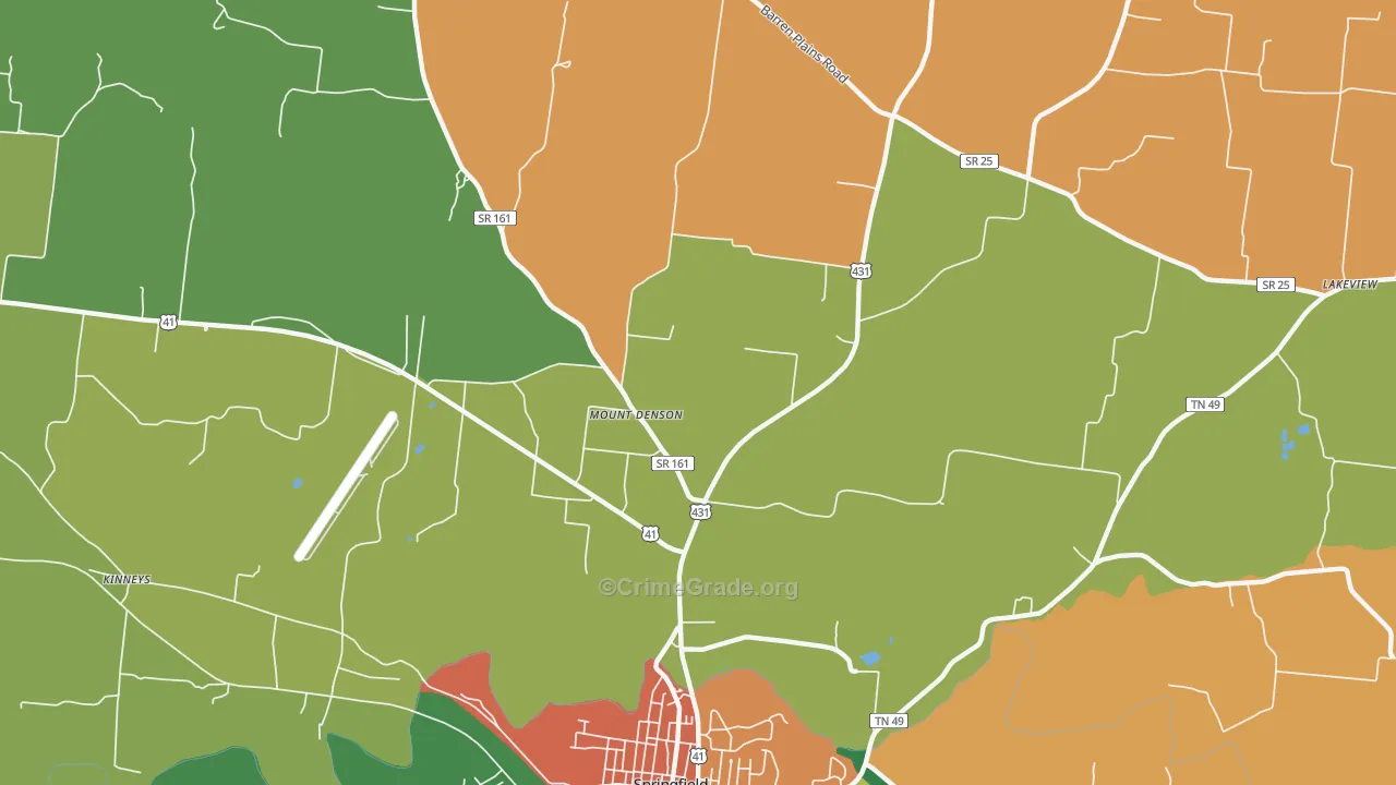 Mount Denson, TN Map of Robbery Rates