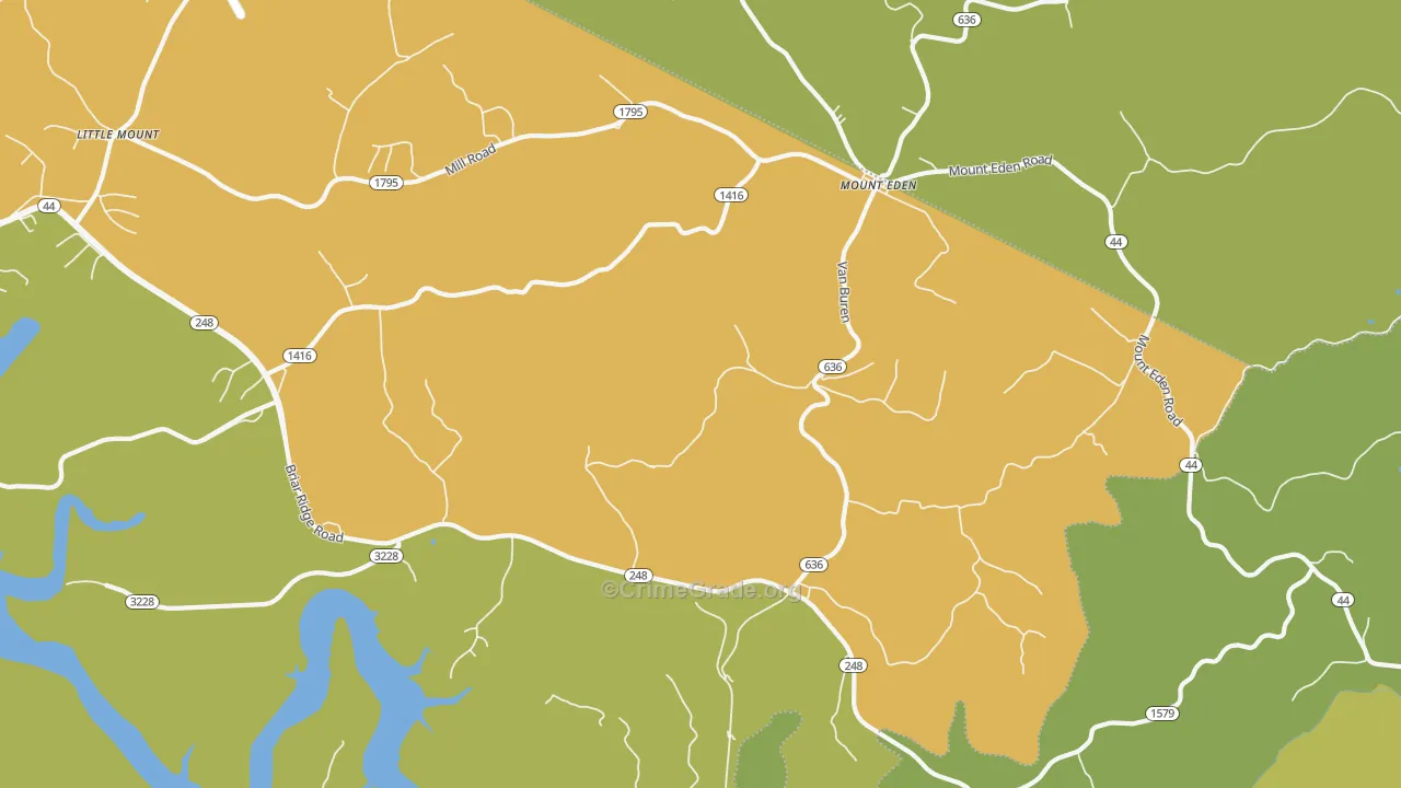Mount Eden, KY Map of Robbery Rates