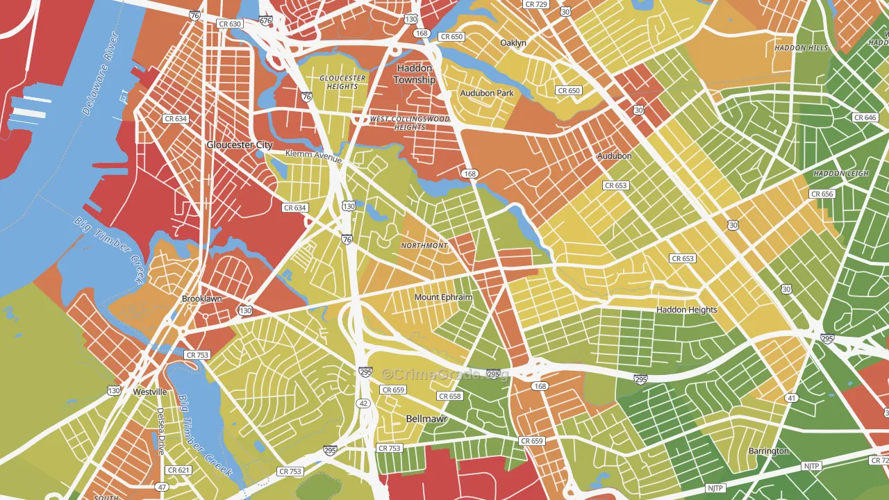 Mount Ephraim, NJ Map of Robbery Rates