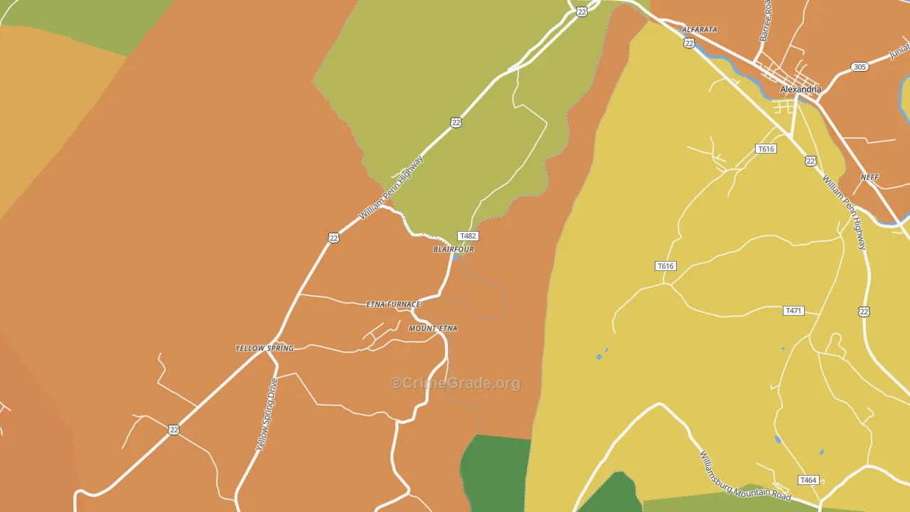 Mount Etna, PA Map of Robbery Rates