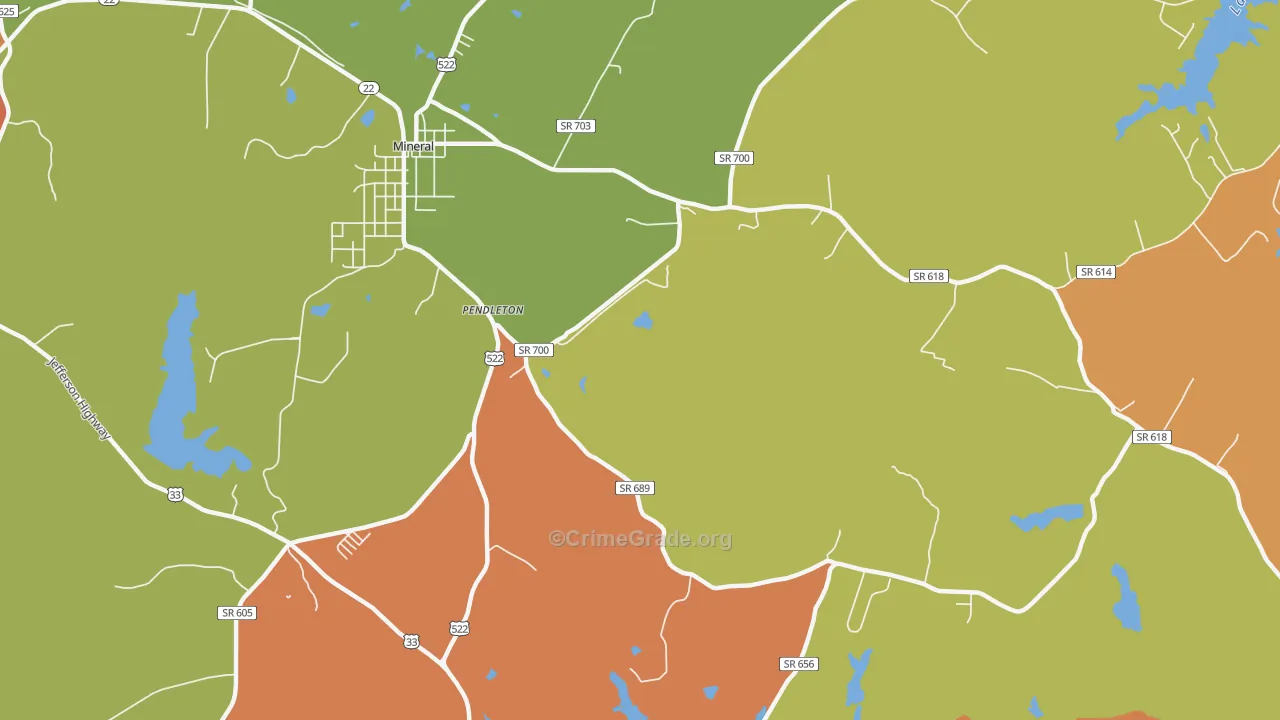 Mount Garland, VA Map of Robbery Rates