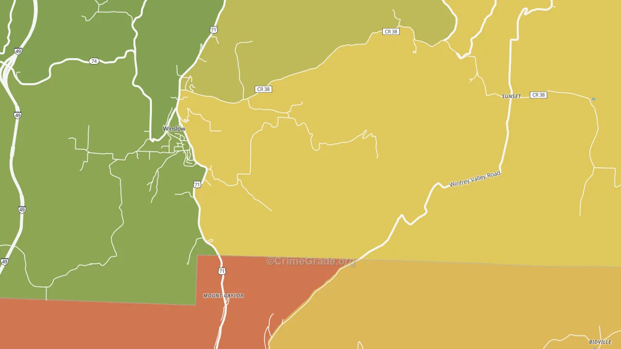 Mount Gaylor, AR Map of Robbery Rates