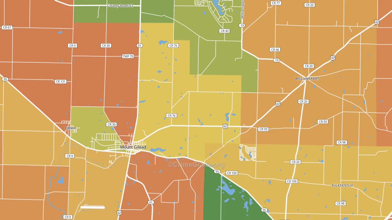 Mount Gilead, OH Map of Robbery Rates