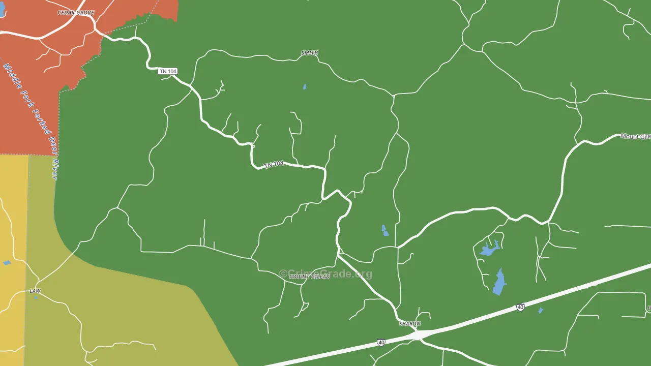 Mount Gilead, TN Map of Robbery Rates
