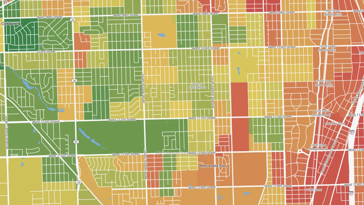 Mount Greenwood, Chicago, IL Map of Robbery Rates
