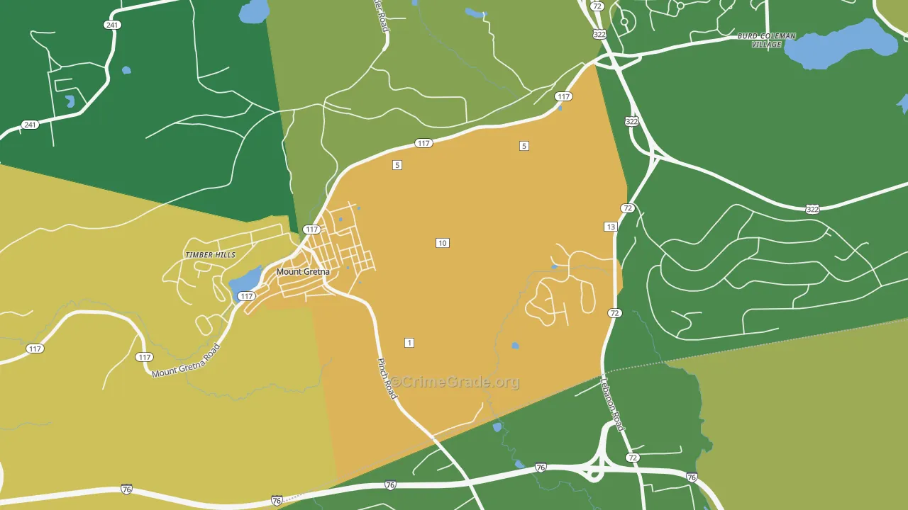 Mount Gretna Heights, PA Map of Robbery Rates