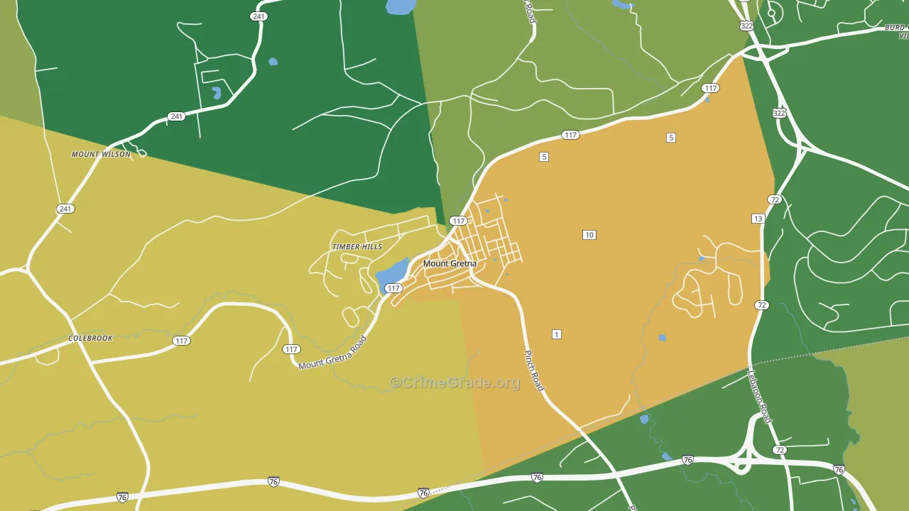 Mount Gretna, PA Map of Robbery Rates