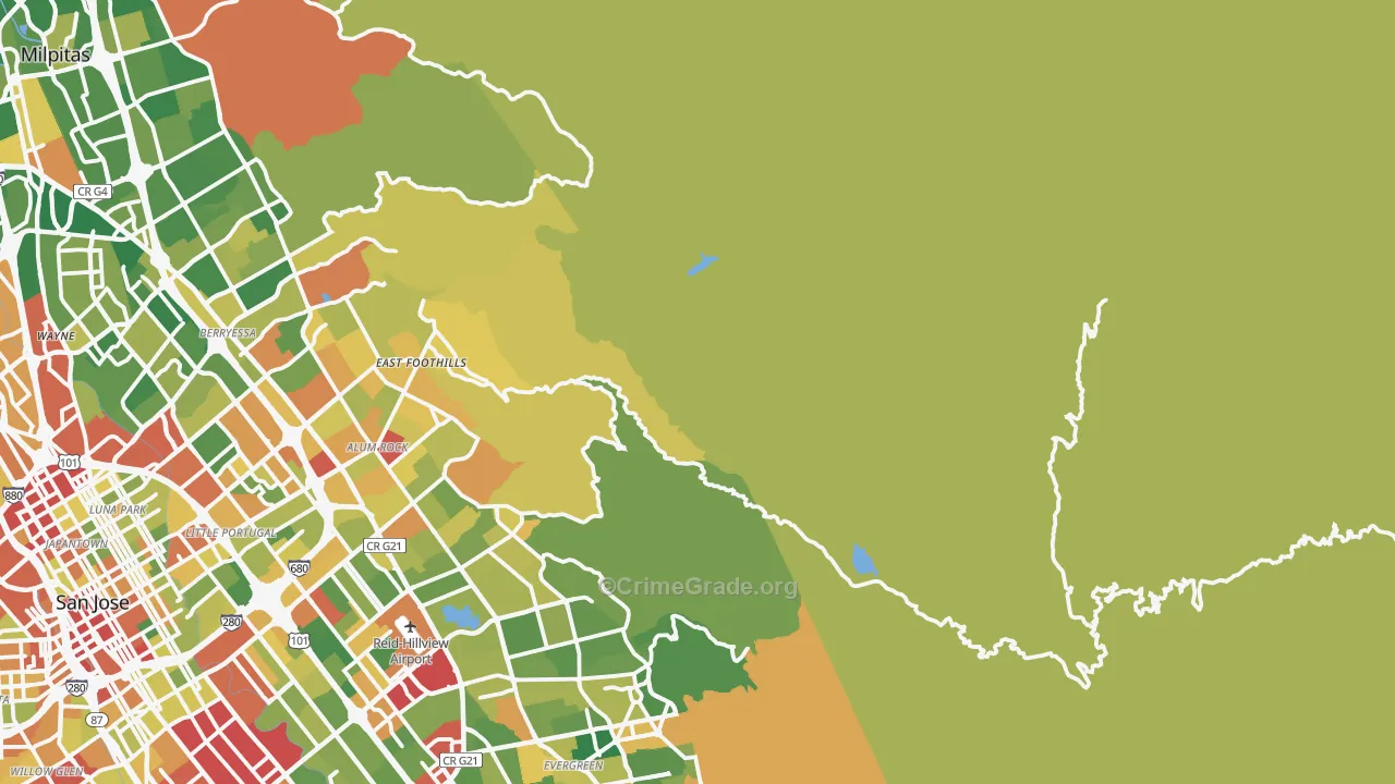 Mount Hamilton, CA Map of Robbery Rates