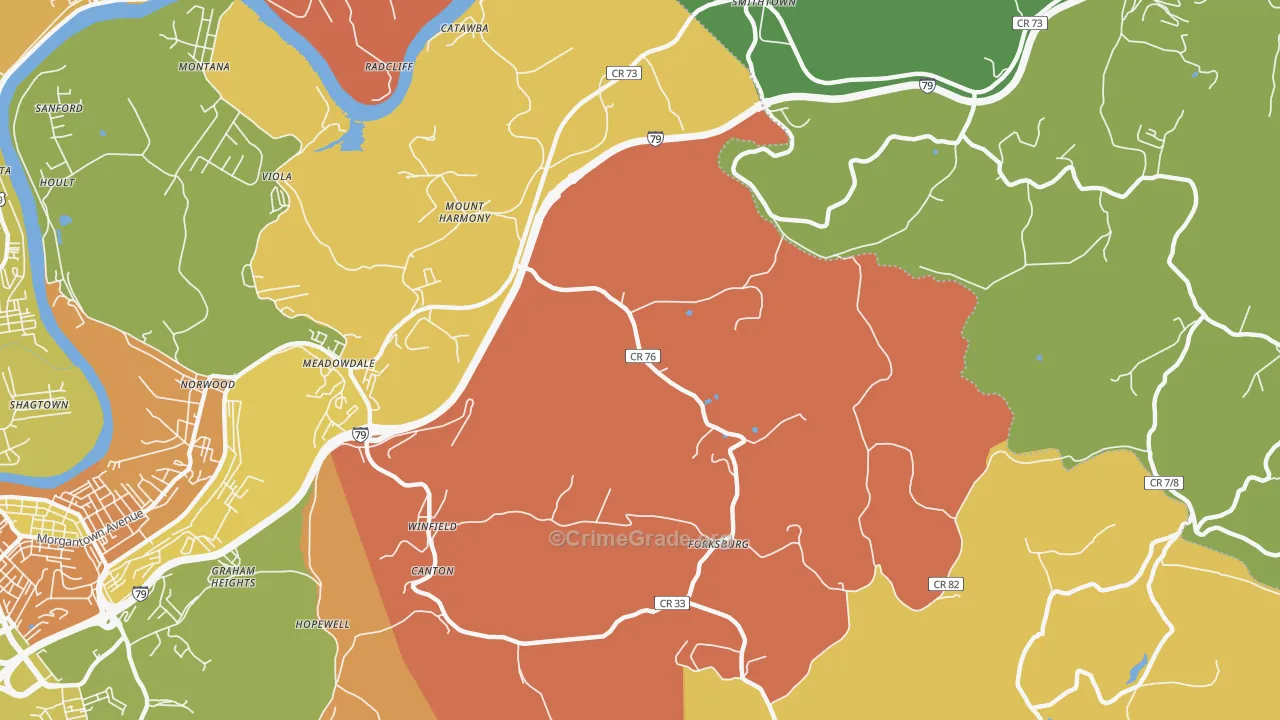 Mount Harmony, WV Map of Robbery Rates