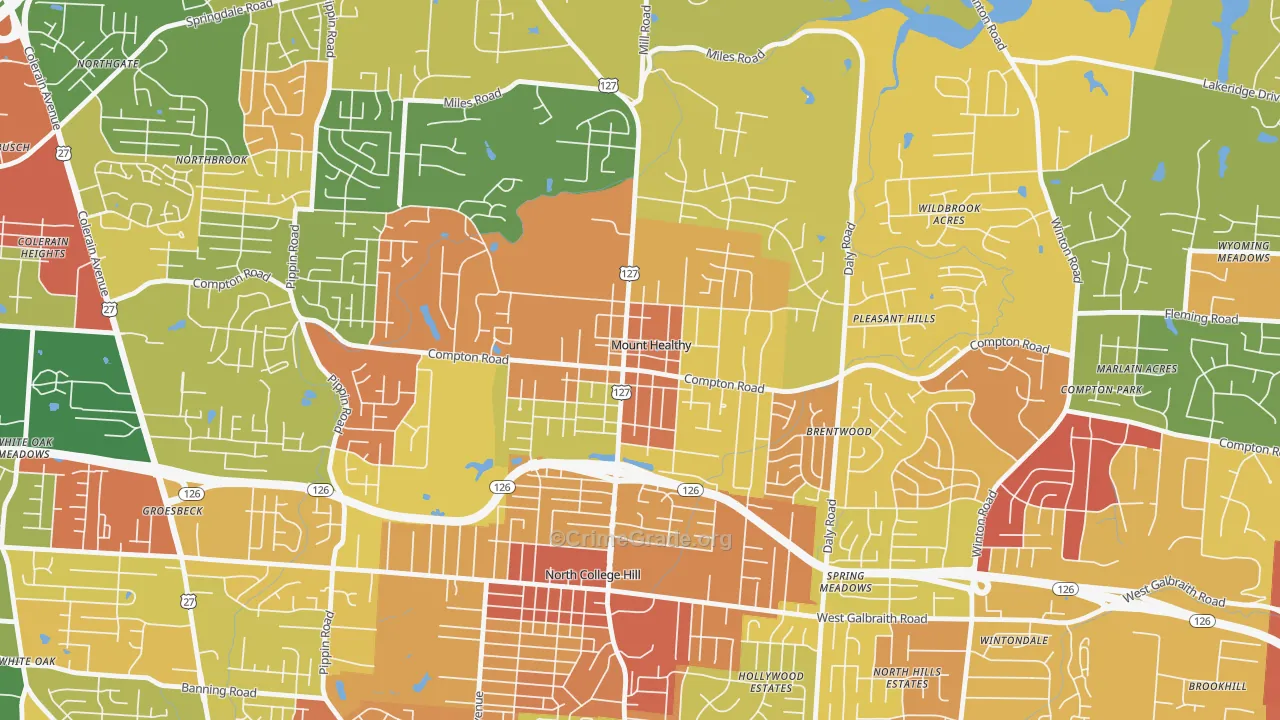 Mount Healthy, OH Map of Robbery Rates
