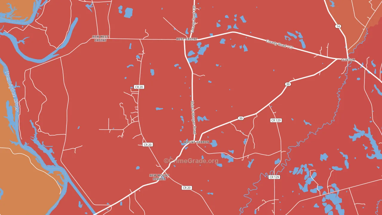 Mount Hebron, AL Map of Robbery Rates