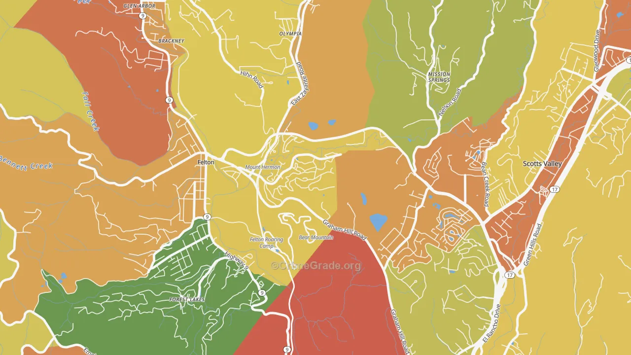 Mount Hermon, CA Map of Robbery Rates