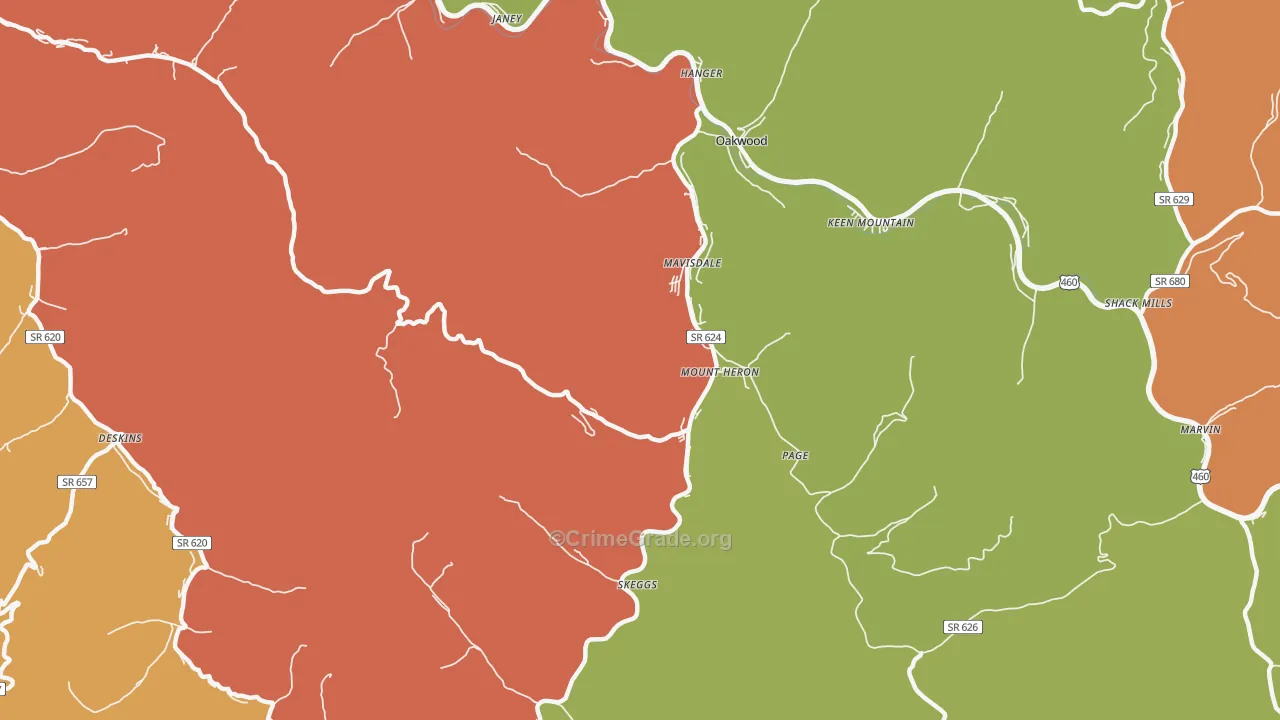 Mount Heron, VA Map of Robbery Rates