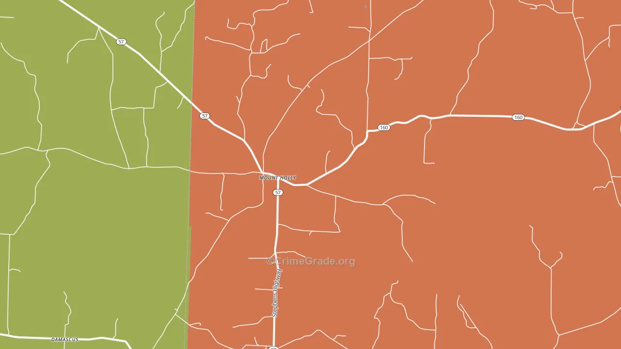 Mount Holly, AR Map of Robbery Rates