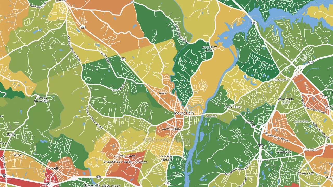 Mount Holly, NC Map of Robbery Rates